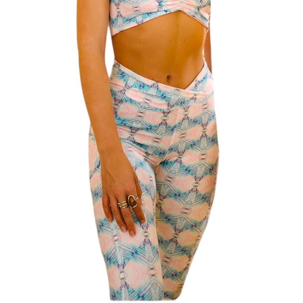 WOLVEN Echo Crossover Geometric Pocket Yoga High Wasted Legging Full Length  S